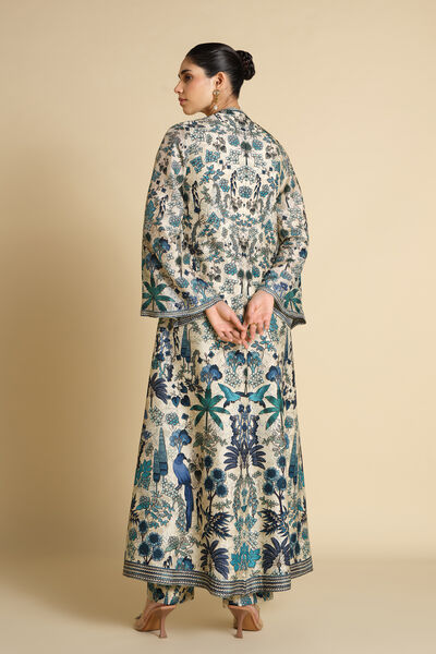 Avis Printed Silk Jacket Set - Beige